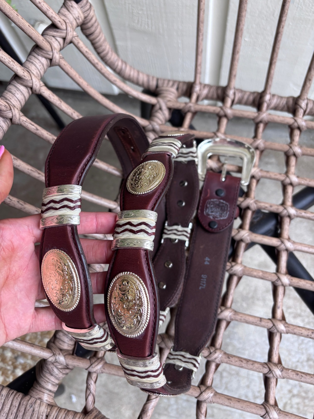Tony Lama Brown Leather Western Belt with Silver &Gold Conchos